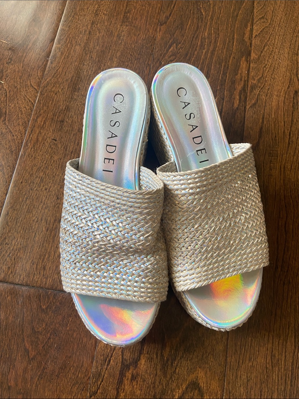 Casadei silver /white Woven Slide Sandals platforms